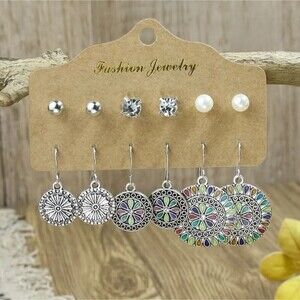 𝅺bohemian pearl multicolor round flower earring bundle set